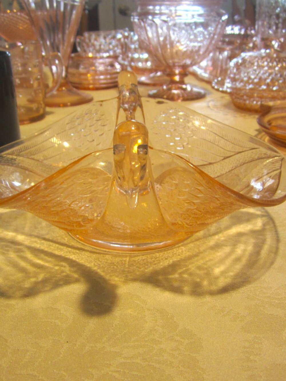 VTG DOUBLE SWAN PINK DEPRESSION GLASS CANDY/TRINKET DISH